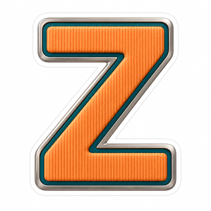 Orange Ribbed Letter Z with Teal Trim Art Vinyl Decal Stickers