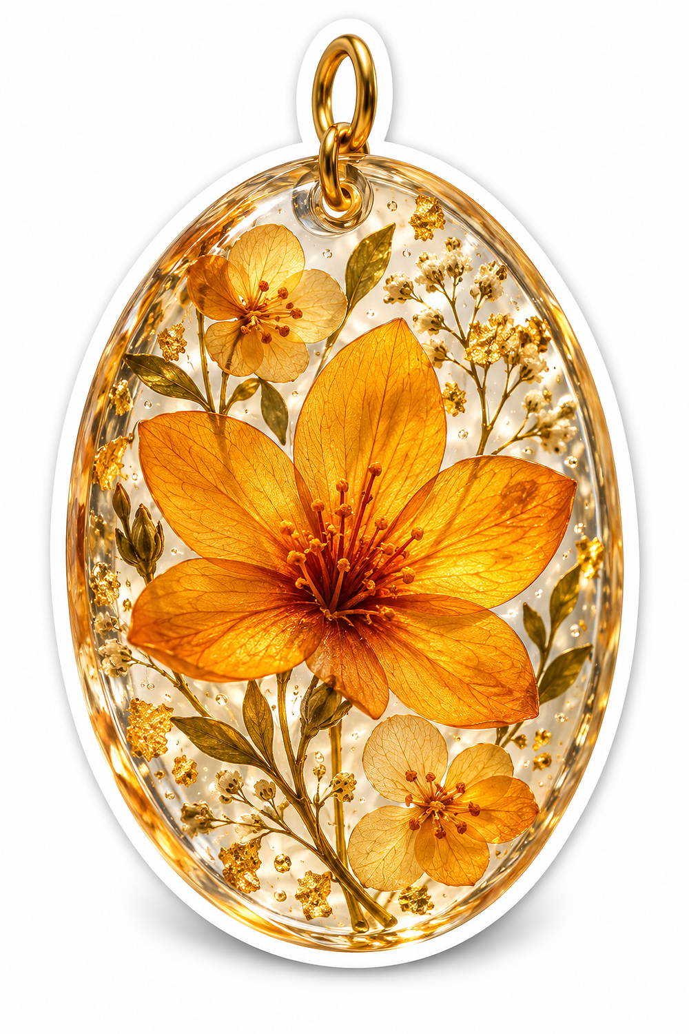 Orange Pressed Flower Oval Pendant Vinyl Decal Stickers