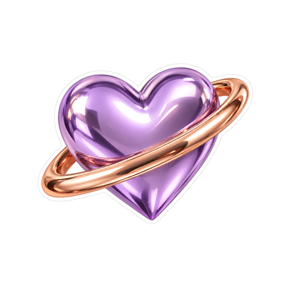 Lilac Metallic Heart with Copper Orbit Art Vinyl Decal Stickers