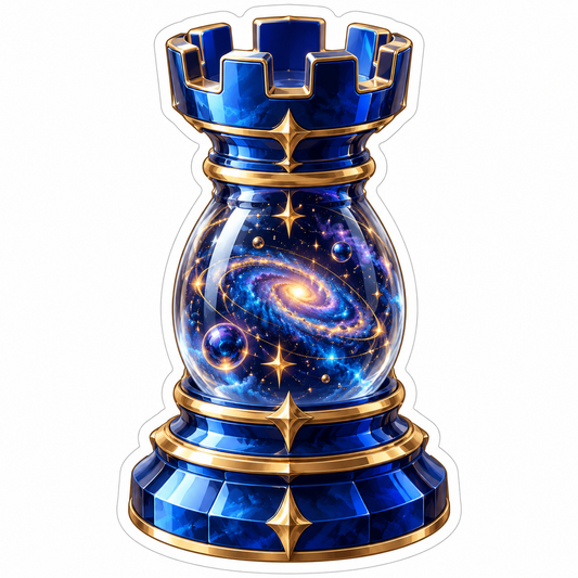 Blue Chess Rook with Glowing Spiral Galaxy Vinyl Decal Stickers
