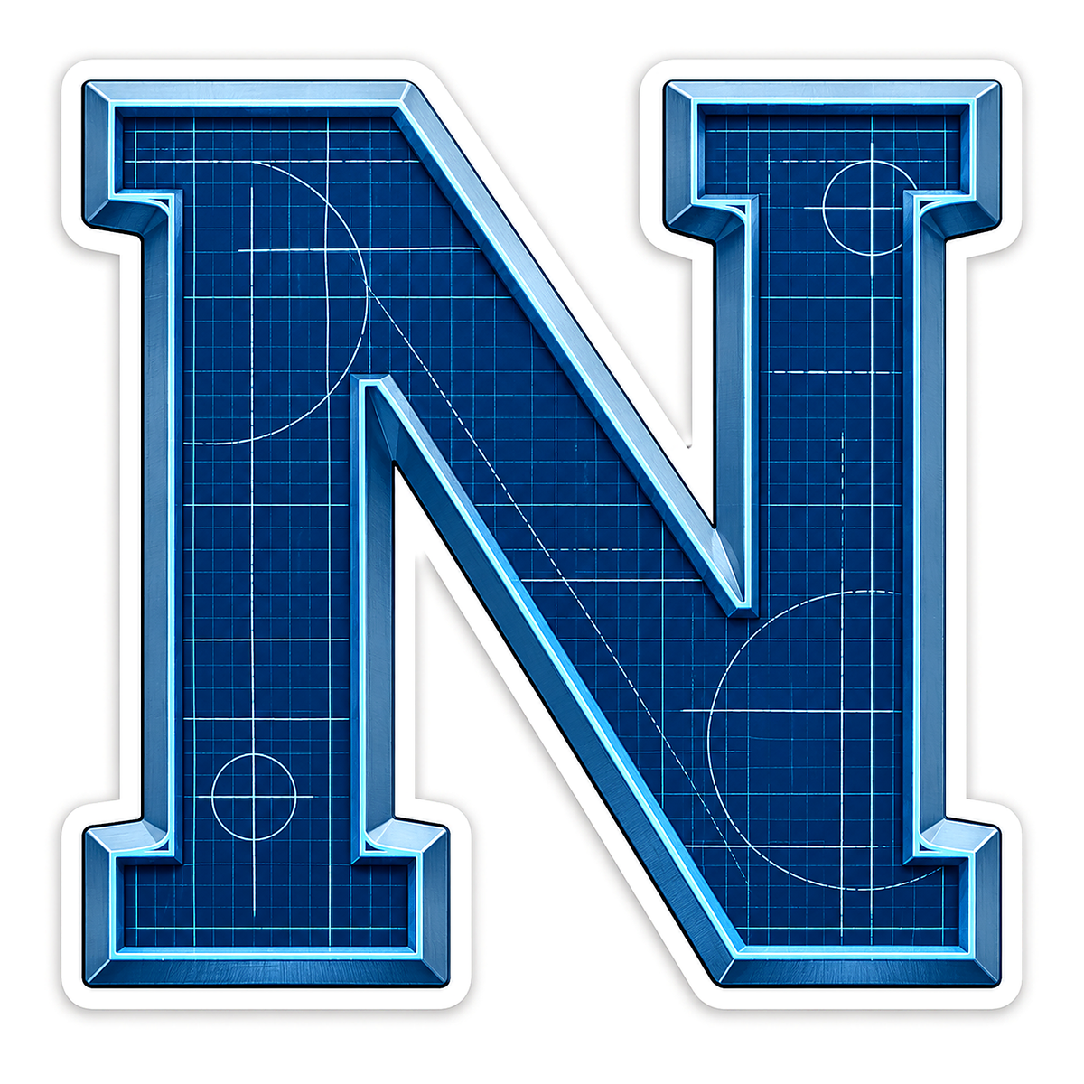 Navy Cyan Blueprint Block Letter N Vinyl Decal Stickers