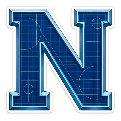 Navy Cyan Blueprint Block Letter N Vinyl Decal Stickers