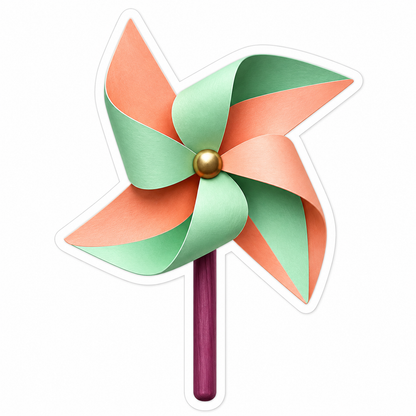Mint and Peach Pinwheel on Plum Stick Art Vinyl Decal Stickers