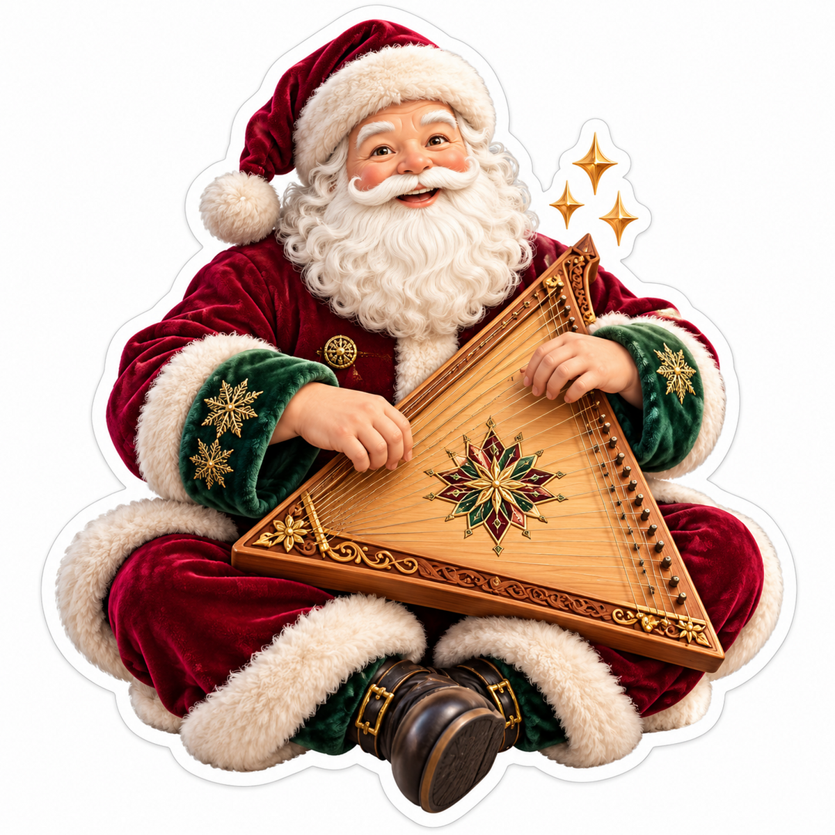 Santa Playing a Triangular Wooden Zither Vinyl Decal Stickers