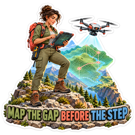 Woman Mapping Mountain Landscape with Drone Vinyl Decal Stickers