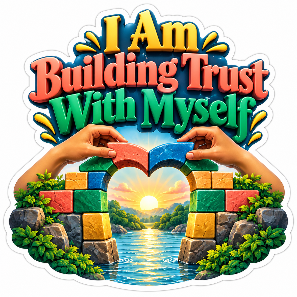 Hands Building Colorful Arch Trust Quote Vinyl Decal Stickers