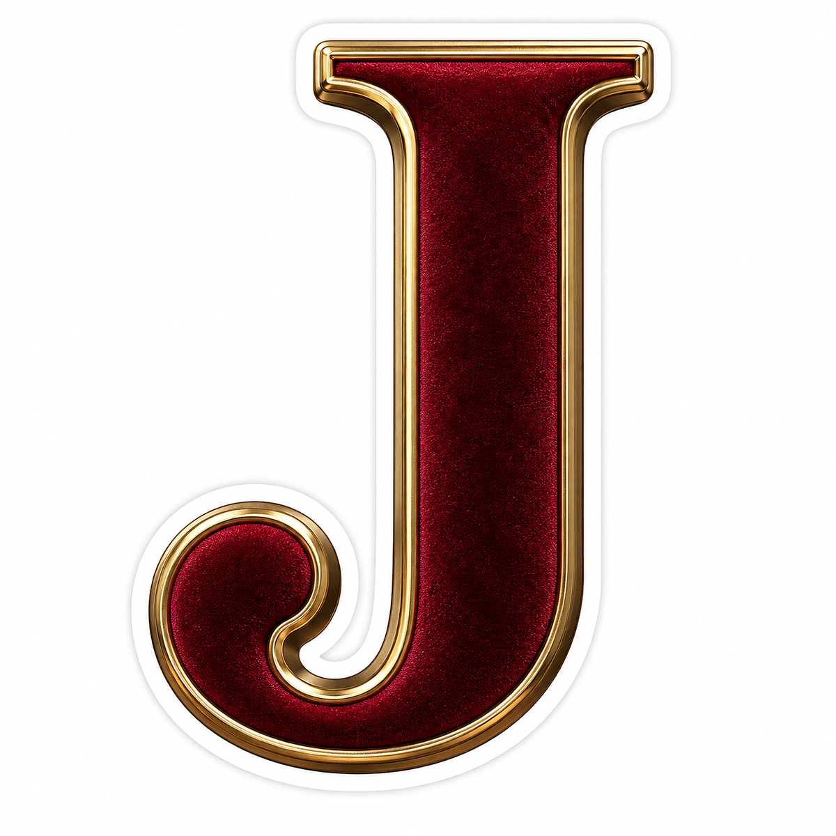 Burgundy Velvet Gold Trim Letter J Vinyl Decal Stickers