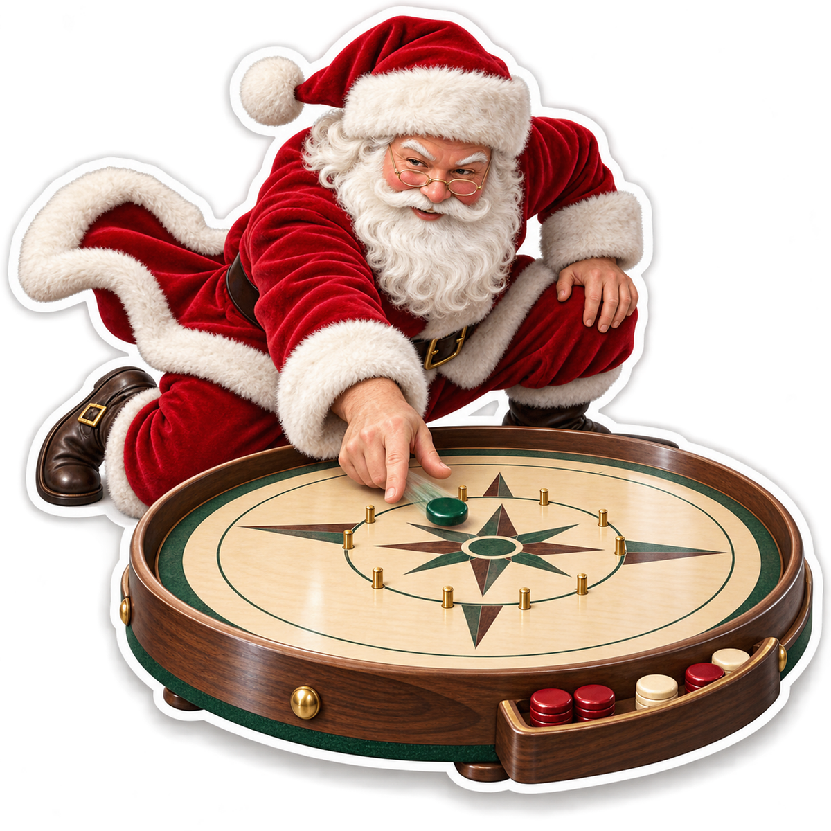 Santa Playing a Round Wooden Board Game Vinyl Decal Stickers