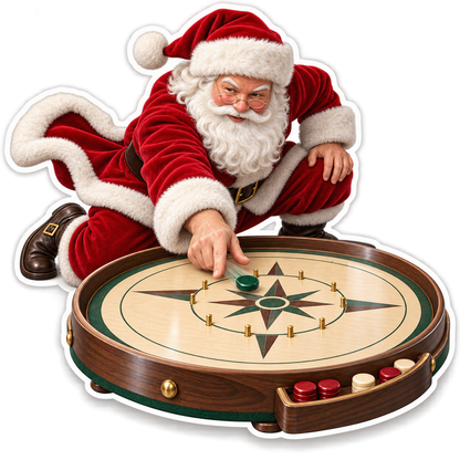 Santa Playing a Round Wooden Board Game Vinyl Decal Stickers