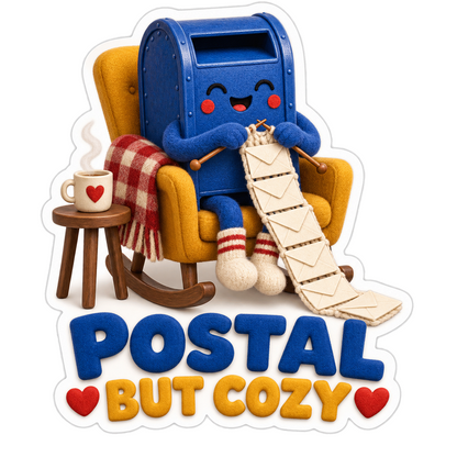 Blue Mailbox Knitting in Chair Art Vinyl Decal Stickers