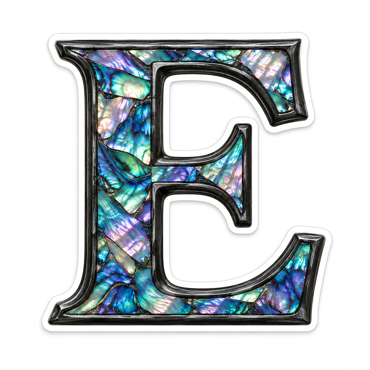 Iridescent Shell Letter E with Black Edge Art Vinyl Decal Stickers
