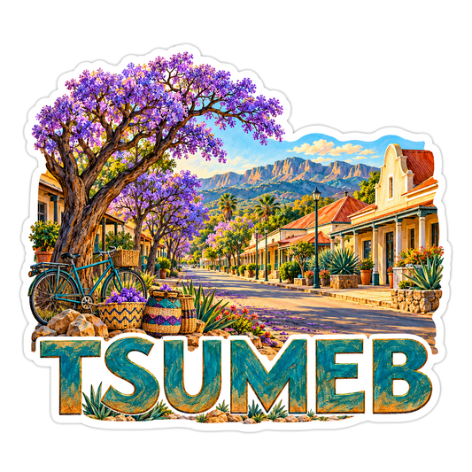 Tsumeb Purple Tree Mountain Street Travel Art Vinyl Decal Stickers