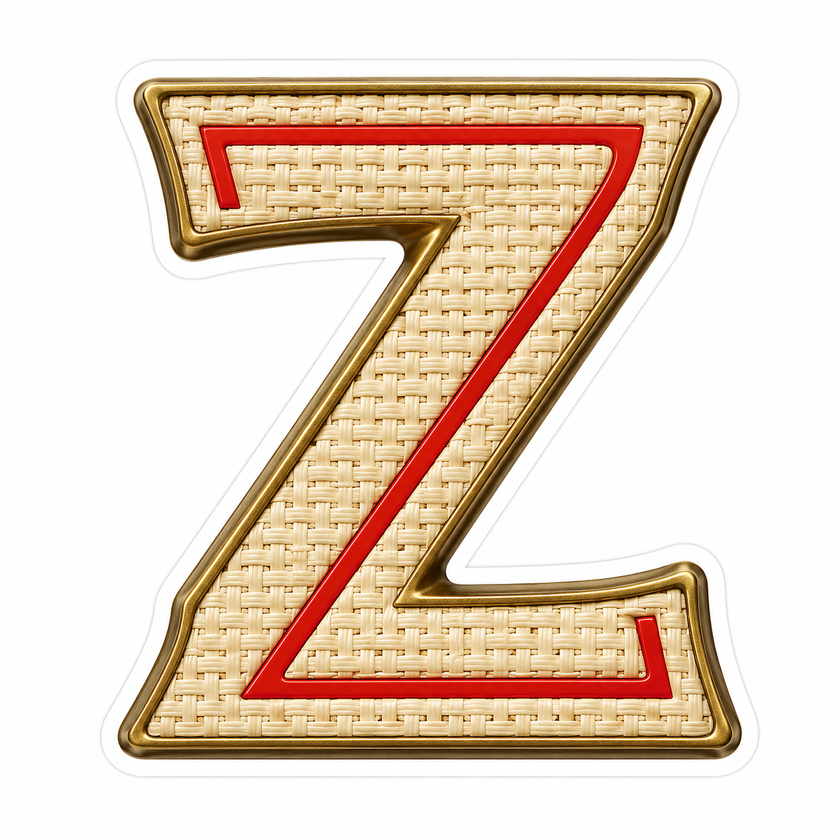 Ivory Woven Letter Z with Red Trim Art Vinyl Decal Stickers