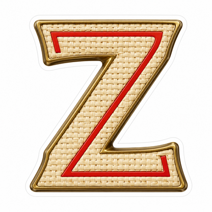 Ivory Woven Letter Z with Red Trim Art Vinyl Decal Stickers
