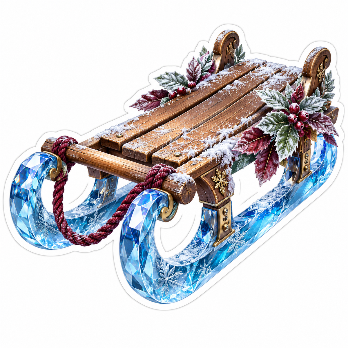 Wooden Winter Sled with Blue Crystal Runners Vinyl Decal Stickers
