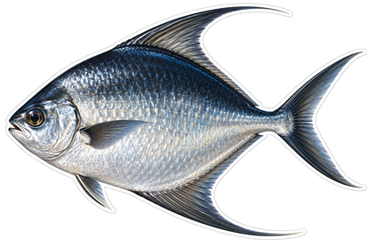 Silver Blue Fish with Long Swept Fin Tips Vinyl Decal Stickers