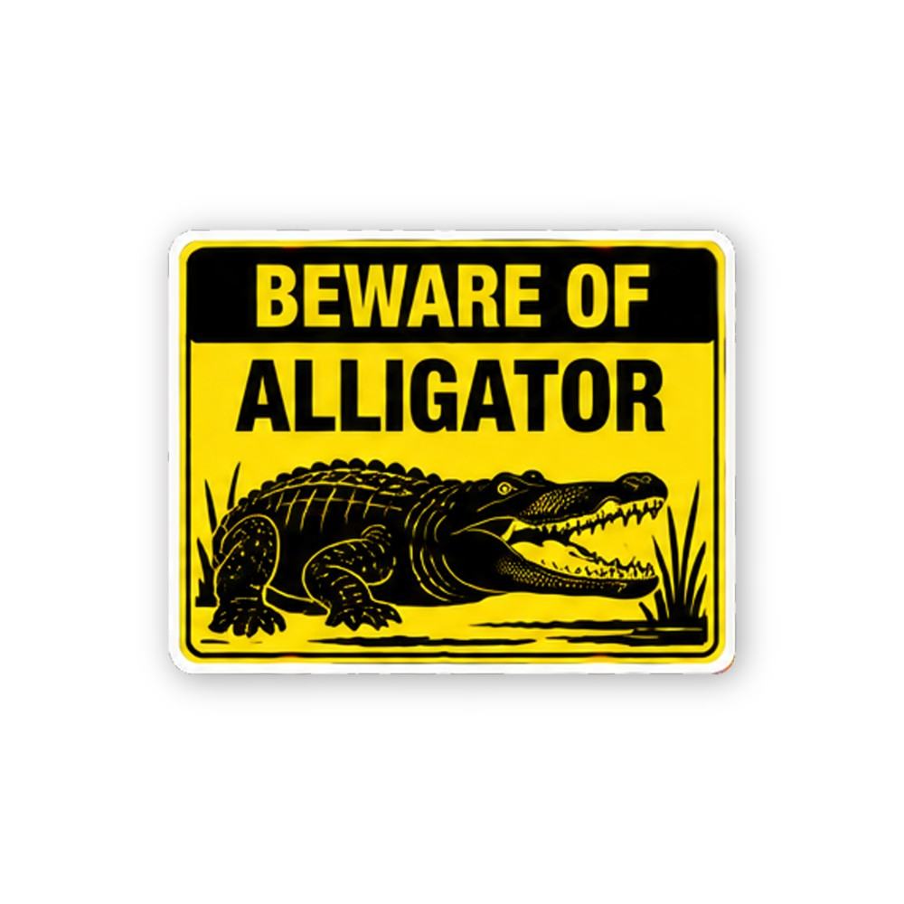 Yellow Alligator Beware Illustration Panel Vinyl Decal Stickers