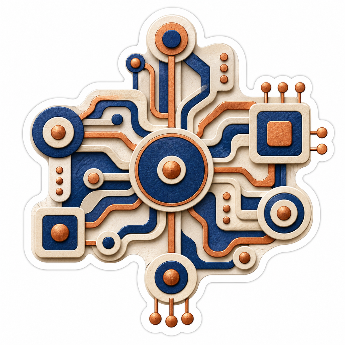 Cream Navy Copper Circuit Pattern Vinyl Decal Stickers
