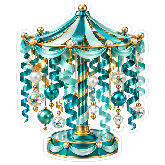 Teal Ribbon Carousel Party Display Art Vinyl Decal Stickers