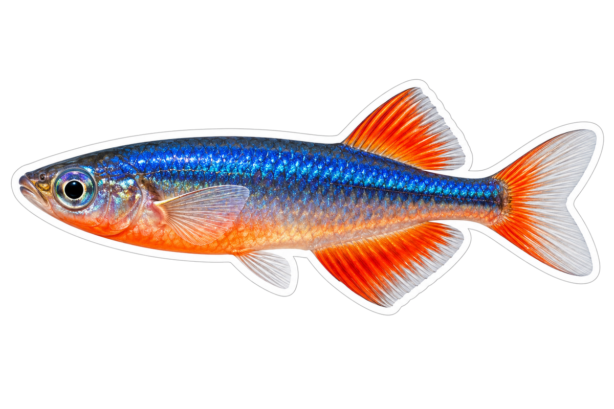 Blue Orange Ricefish with Scarlet Fins Art Vinyl Decal Stickers