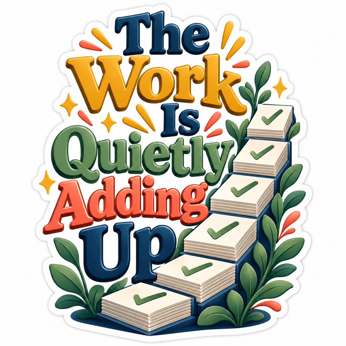 Checkmarked Paper Steps and Work Quote Vinyl Decal Stickers