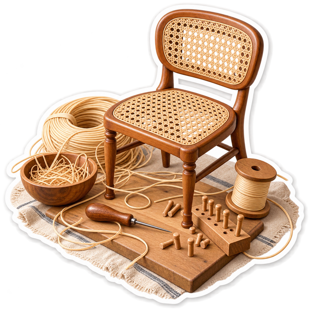 Wooden Cane Chair Weaving Bench with Reeds Vinyl Decal Stickers