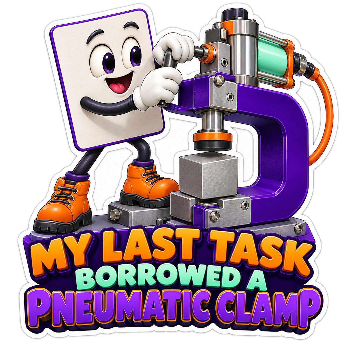 Smiling Task Card with Purple Pneumatic Clamp Vinyl Decal Stickers