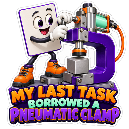 Smiling Task Card with Purple Pneumatic Clamp Vinyl Decal Stickers