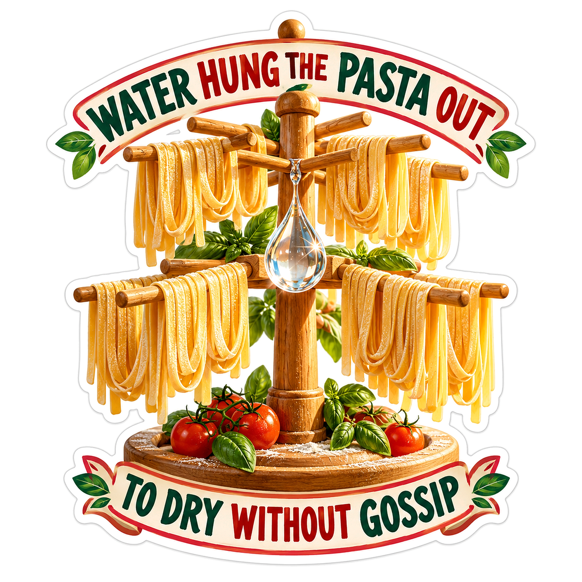 Wood Pasta Drying Rack With Tomatoes Art Vinyl Decal Stickers