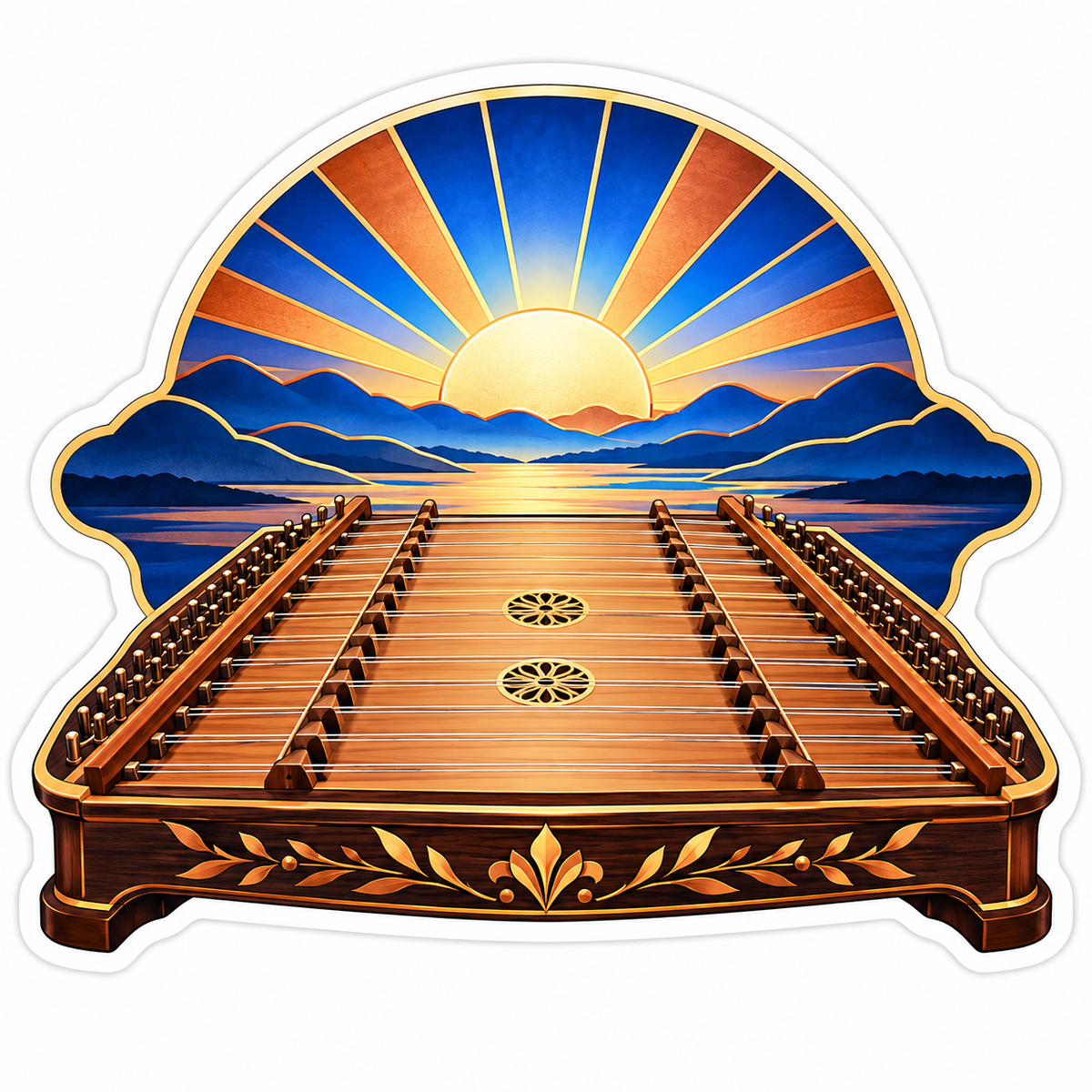Golden Dulcimer Blue Mountain Daybreak Art Vinyl Decal Stickers