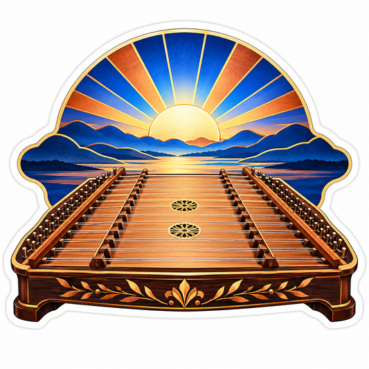 Golden Dulcimer Blue Mountain Daybreak Art Vinyl Decal Stickers