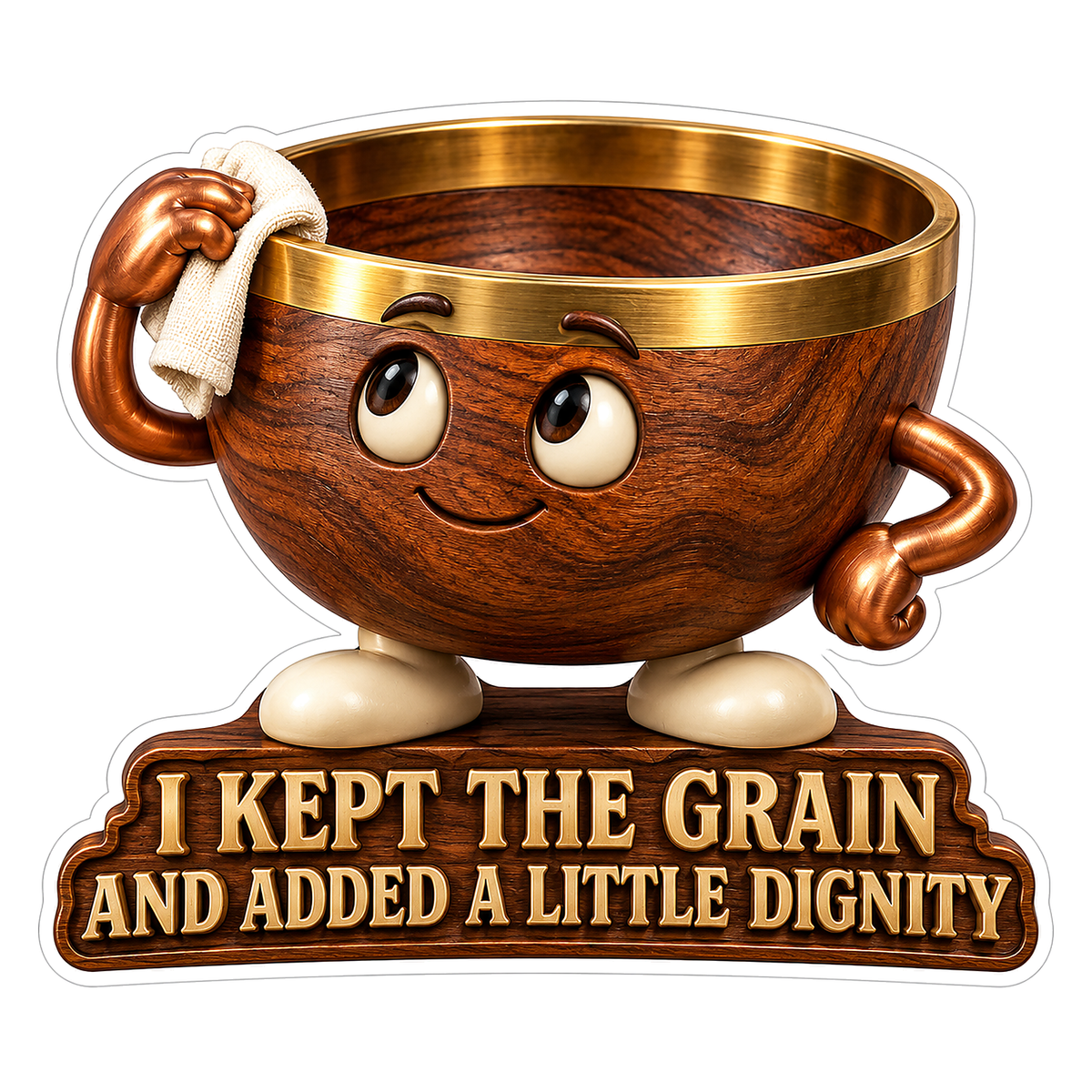 Wood Grain Bowl Character With Golden Rim Vinyl Decal Stickers