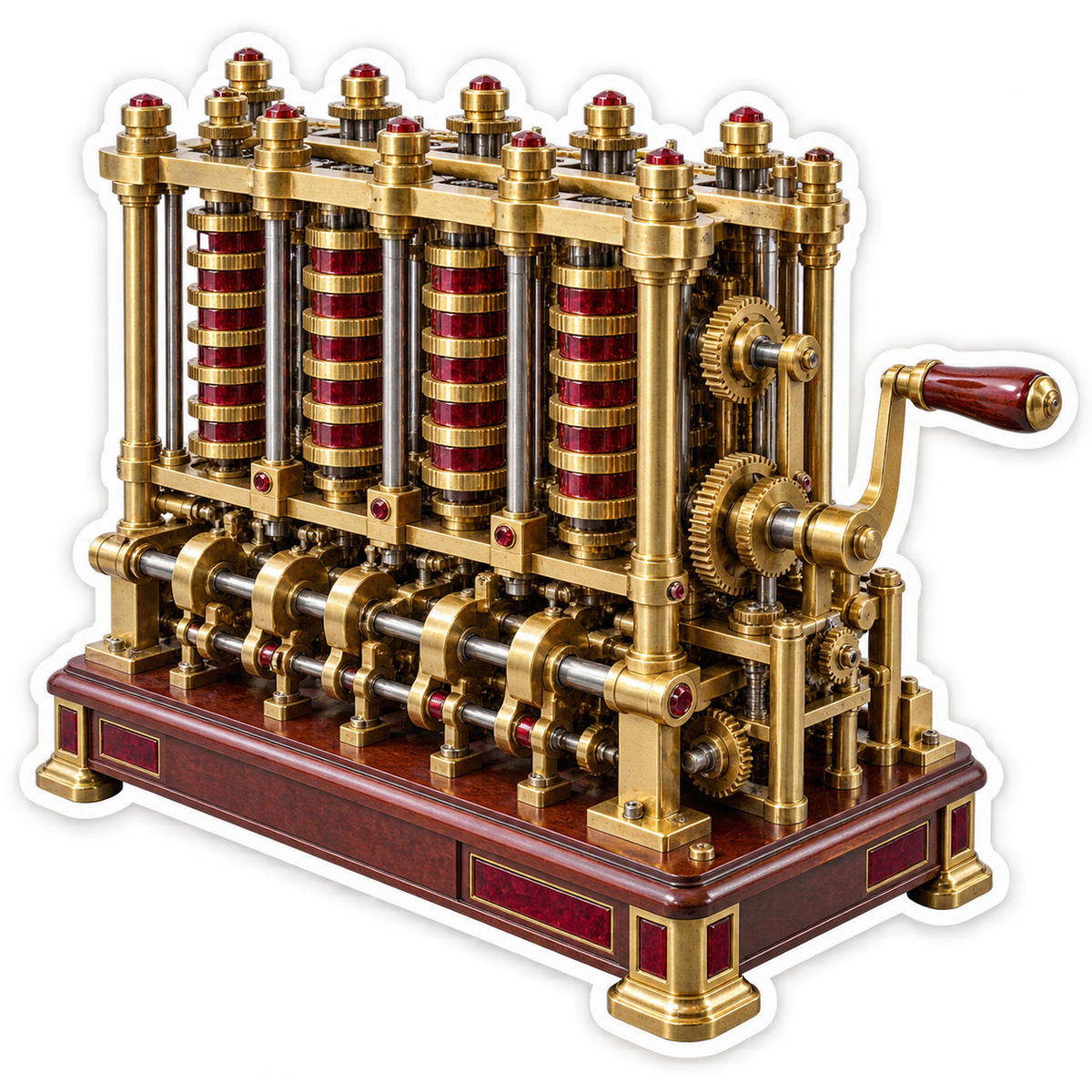 Golden Mechanical Column Gears with Red Base Vinyl Decal Stickers