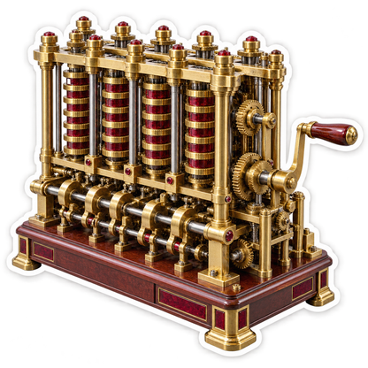 Golden Mechanical Column Gears with Red Base Vinyl Decal Stickers