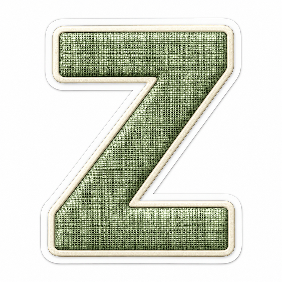 Sage Linen Texture Ivory Border Letter Z Vinyl Decal Stickers