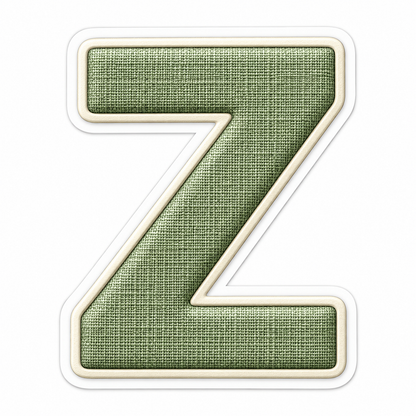 Sage Linen Texture Ivory Border Letter Z Vinyl Decal Stickers