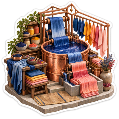 Copper Textile Dye Vat with Colorful Fabrics Vinyl Decal Stickers