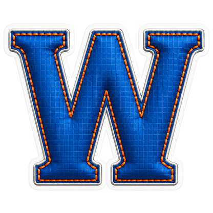 Blue Grid Letter W with Orange Stitch Art Vinyl Decal Stickers