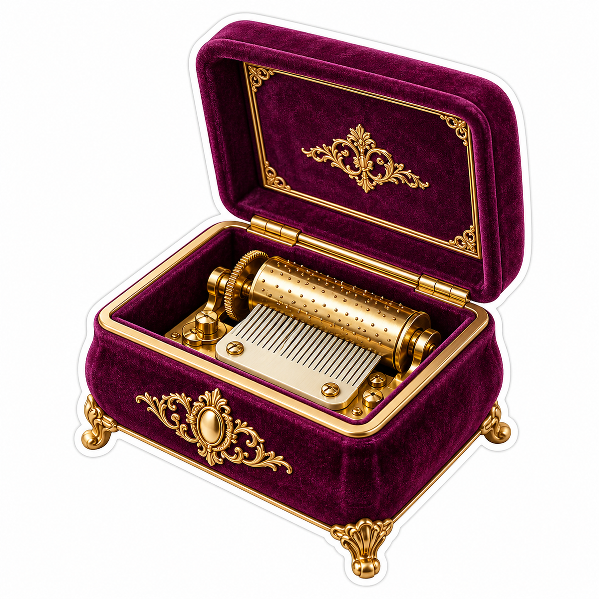 Open Burgundy Velvet Music Box with Gold Trim Vinyl Decal Stickers