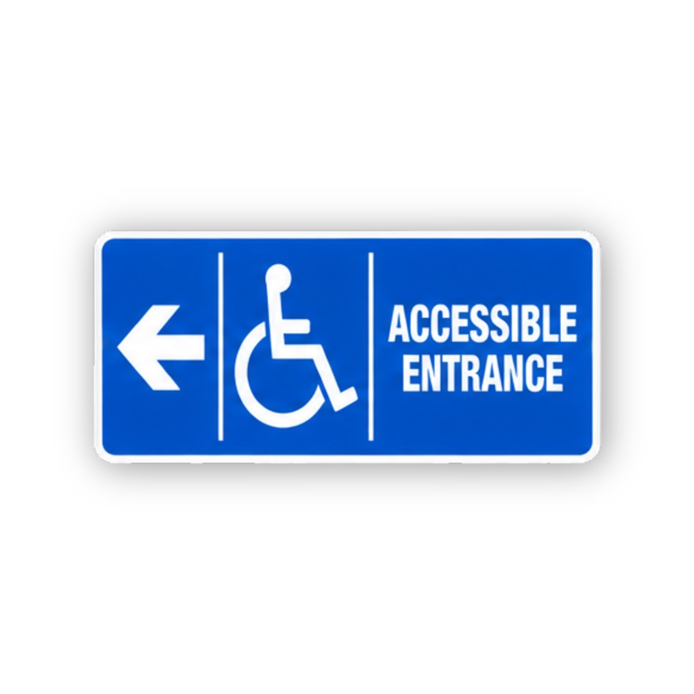 Blue Accessible Entrance Left Arrow Panel Vinyl Decal Stickers