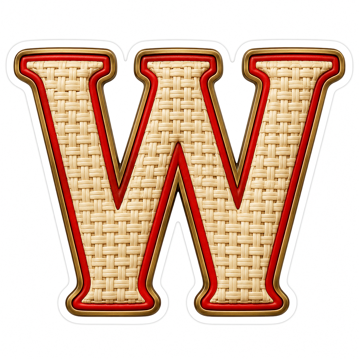 Ivory Woven Letter W with Red Trim Art Vinyl Decal Stickers