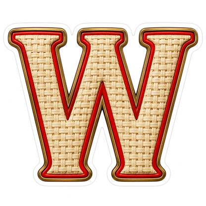 Ivory Woven Letter W with Red Trim Art Vinyl Decal Stickers