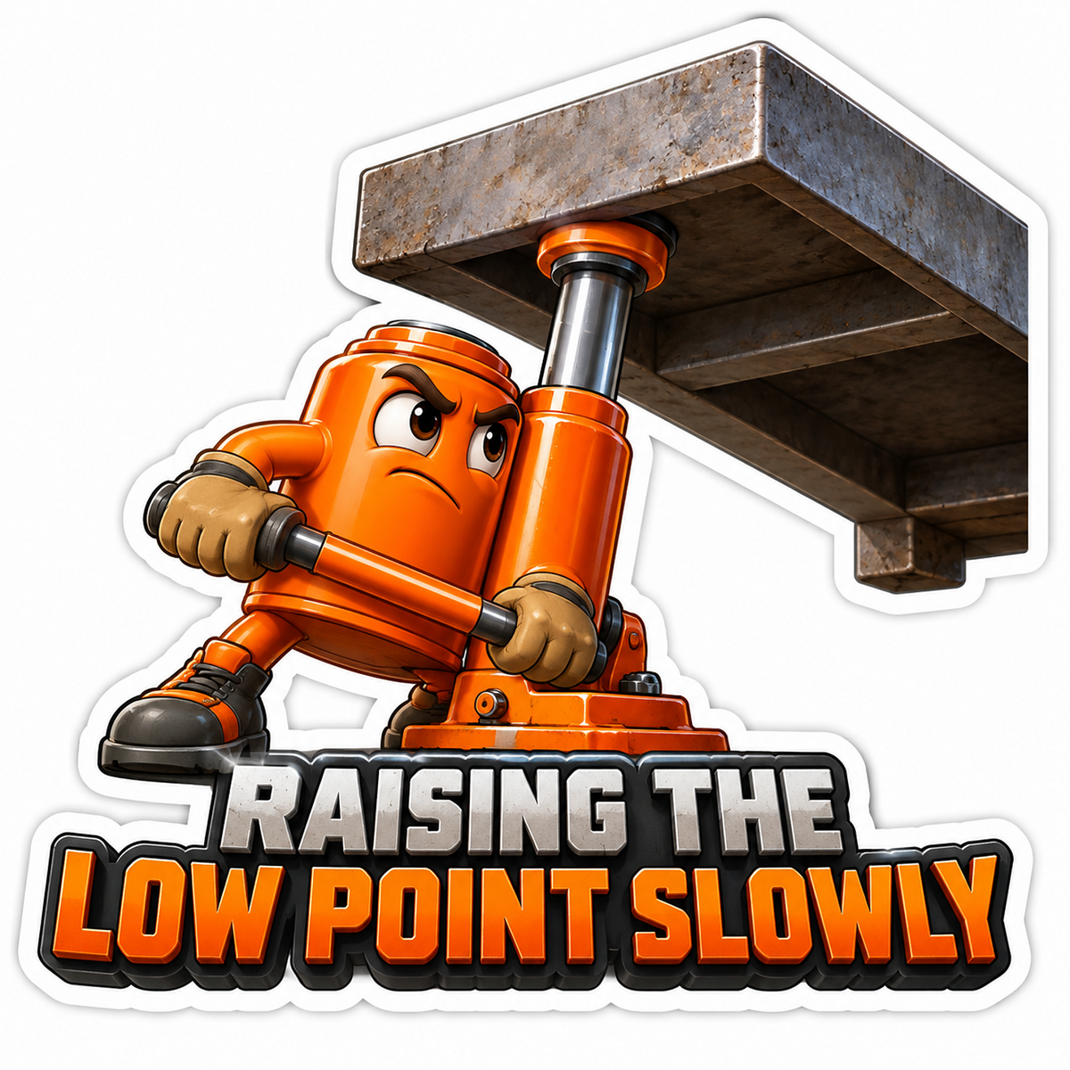 Orange Hydraulic Jack Mascot Lifting Steel Vinyl Decal Stickers