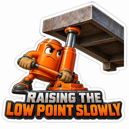 Orange Hydraulic Jack Mascot Lifting Steel Vinyl Decal Stickers