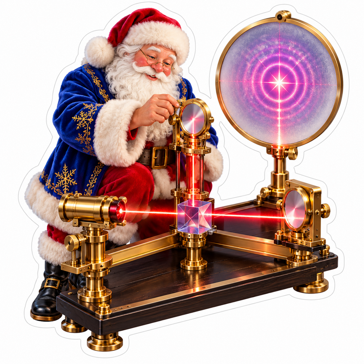 Blue Coat Santa Aligning a Red Light Display Vinyl Decal Stickers