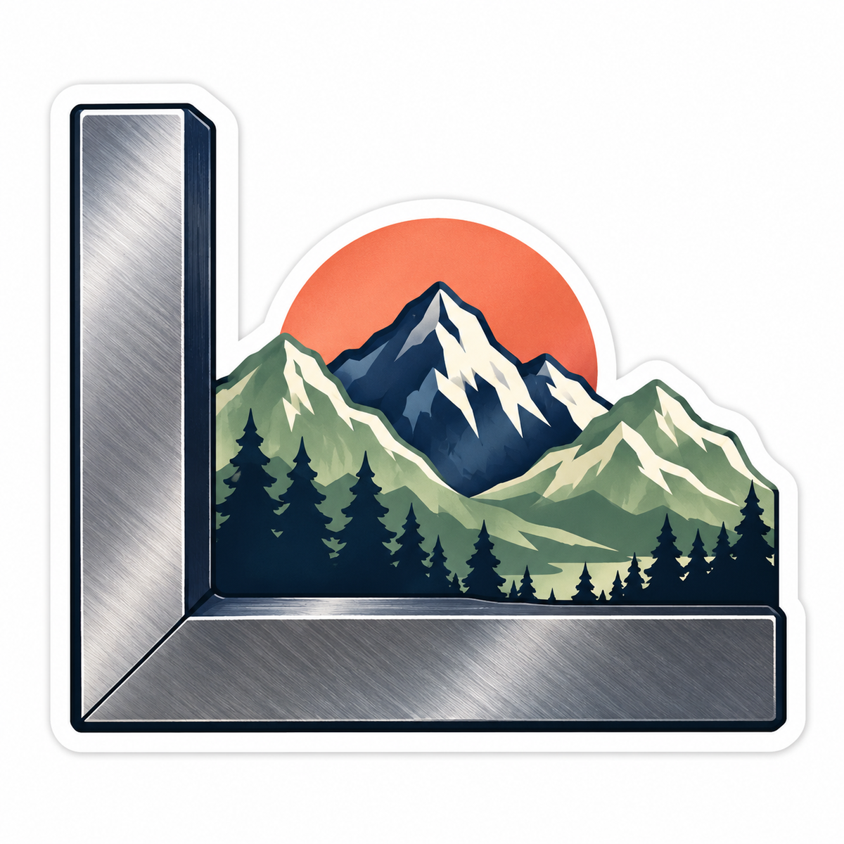 Metal Square Mountain Sunset Art Vinyl Decal Stickers