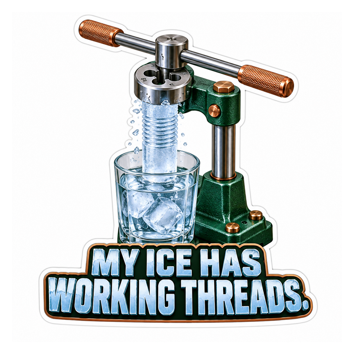 Threading Tool over a Blue Water Glass Vinyl Decal Stickers