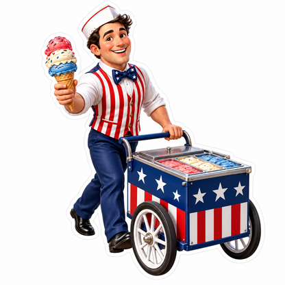 Patriotic Ice Cream Vendor with Cart Art Vinyl Decal Stickers