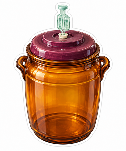 Amber Glass Jar with Purple Lid and Airlock Vinyl Decal Stickers
