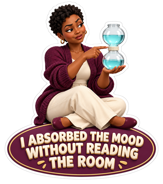 Seated Woman Holding Turquoise Glass Vessels Vinyl Decal Stickers